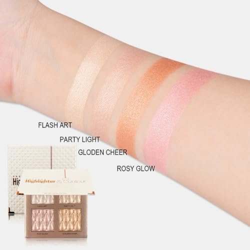 UOCK 4-Color Highlighter Makeup Palette - Shimmer Bronze Contour Shadow Illumination Highlight Eyeshadow Palette - görsel 6