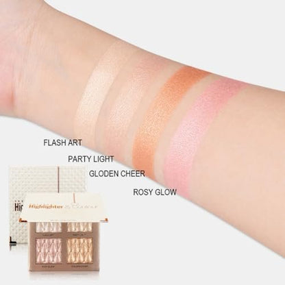 UOCK 4-Color Highlighter Makeup Palette - Shimmer Bronze Contour Shadow Illumination Highlight Eyeshadow Palette