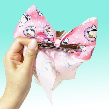 LUV HER Cute Squishmallows Hair Bows for Girls – Large Printed Hair Bow with Charm, Alligator Clip, Birthday Gift for Ages 8+