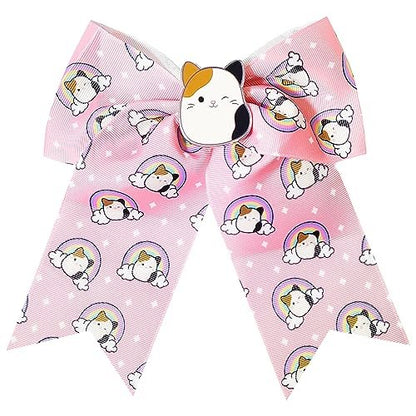 LUV HER Cute Squishmallows Hair Bows for Girls – Large Printed Hair Bow with Charm, Alligator Clip, Birthday Gift for Ages 8+