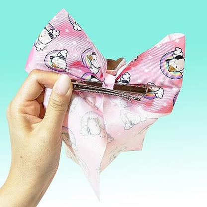 LUV HER Cute Squishmallows Hair Bows for Girls – Large Printed Hair Bow with Charm, Alligator Clip, Birthday Gift for Ages 8+