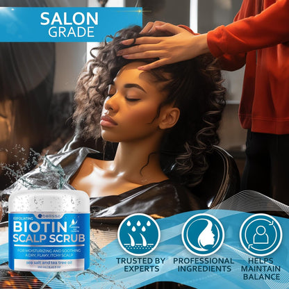 Biotin Scalp Scrub - Exfoliating Treatment for Dry, Itchy, Flaky Scalp - Intense Moisturizer & Detox Cleanser with Tea Tree Oil - Anti-Dandruff Mask for Women and Men