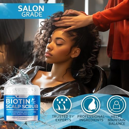 Biotin Scalp Scrub - Exfoliating Treatment for Dry, Itchy, Flaky Scalp - Intense Moisturizer & Detox Cleanser with Tea Tree Oil - Anti-Dandruff Mask for Women and Men