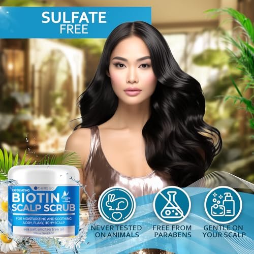 Biotin Scalp Scrub - Exfoliating Treatment for Dry, Itchy, Flaky Scalp - Intense Moisturizer & Detox Cleanser with Tea Tree Oil - Anti-Dandruff Mask for Women and Men - görsel 9
