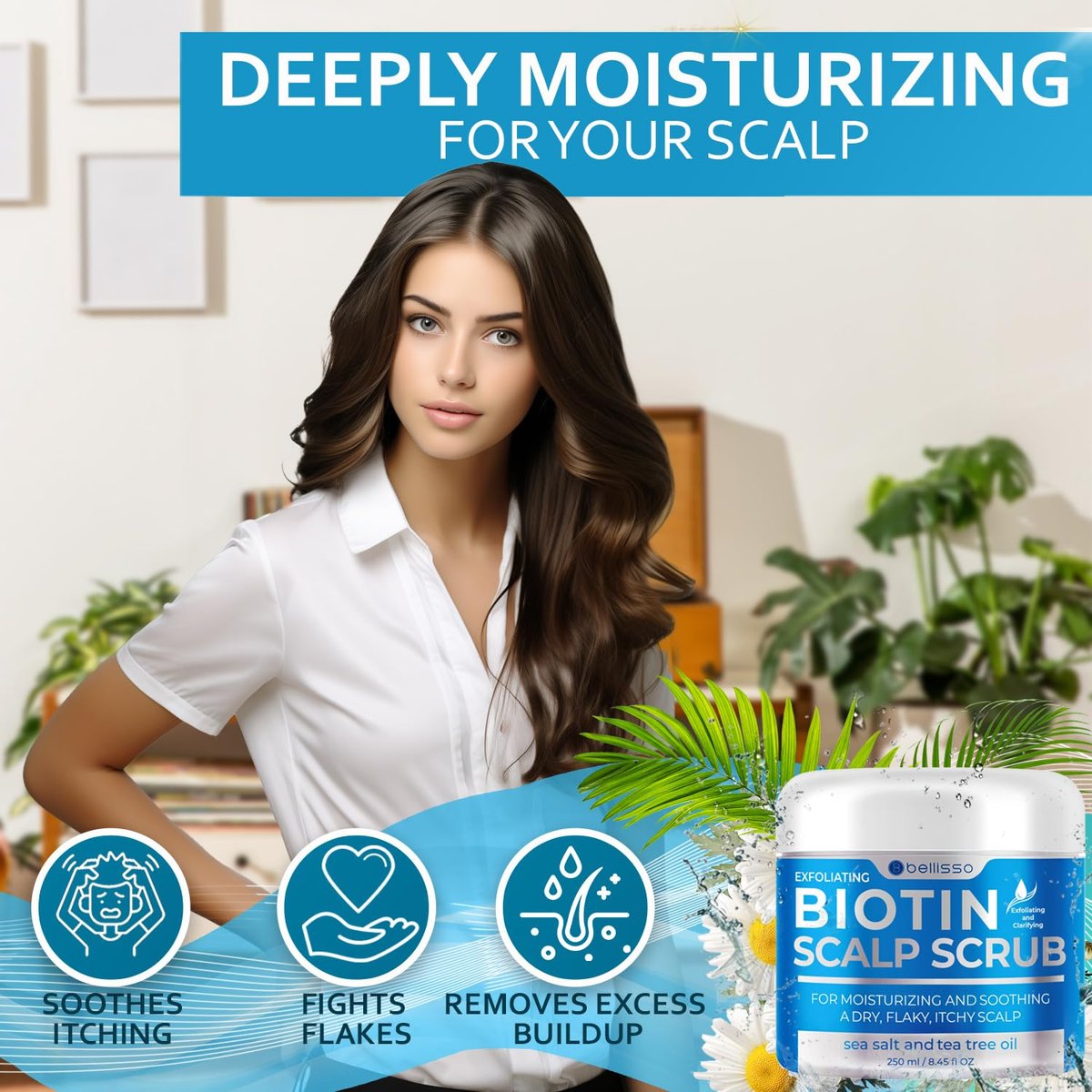 Biotin Scalp Scrub - Exfoliating Treatment for Dry, Itchy, Flaky Scalp - Intense Moisturizer & Detox Cleanser with Tea Tree Oil - Anti-Dandruff Mask for Women and Men - görsel 4