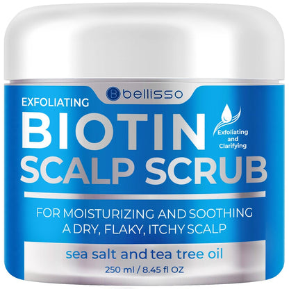 Biotin Scalp Scrub - Exfoliating Treatment for Dry, Itchy, Flaky Scalp - Intense Moisturizer & Detox Cleanser with Tea Tree Oil - Anti-Dandruff Mask for Women and Men