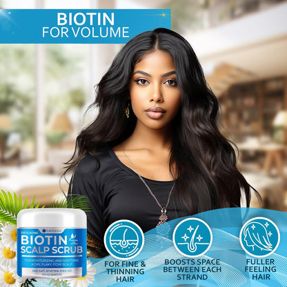 Biotin Scalp Scrub - Exfoliating Treatment for Dry, Itchy, Flaky Scalp - Intense Moisturizer & Detox Cleanser with Tea Tree Oil - Anti-Dandruff Mask for Women and Men
