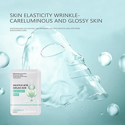 YAFUSIPE Acne Facial Mask with Salicylic Acid - 10 Sheets, Hydrating Moisturizing Sheet Mask for Acne Prone Skin, Oil Control, Redness, Scar & Breakout Care