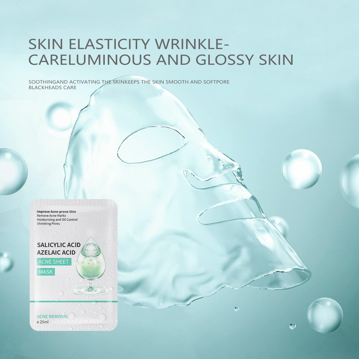 YAFUSIPE Acne Facial Mask with Salicylic Acid - 10 Sheets, Hydrating Moisturizing Sheet Mask for Acne Prone Skin, Oil Control, Redness, Scar & Breakout Care - görsel 9
