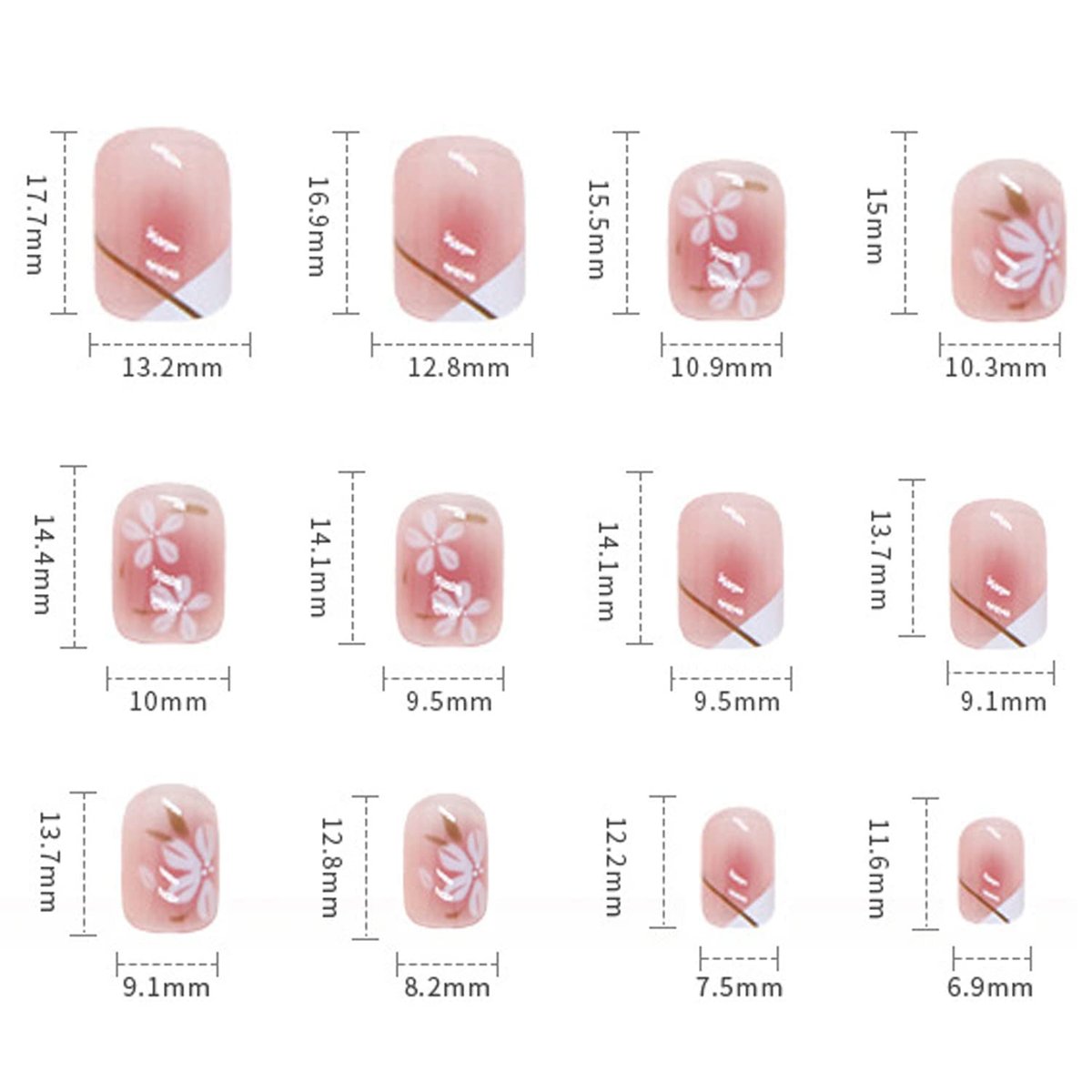 Onsdag Press On Nails Short Square Coffin Shape - Pink Flower Designs Full Cover Reusable False Nails with Glue, Acrylic Fake Nails for Women - görsel 5