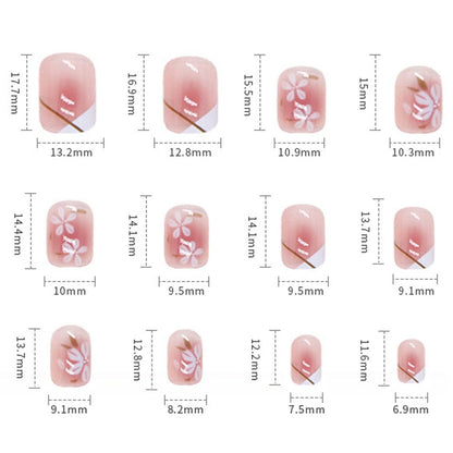 Onsdag Press On Nails Short Square Coffin Shape - Pink Flower Designs Full Cover Reusable False Nails with Glue, Acrylic Fake Nails for Women
