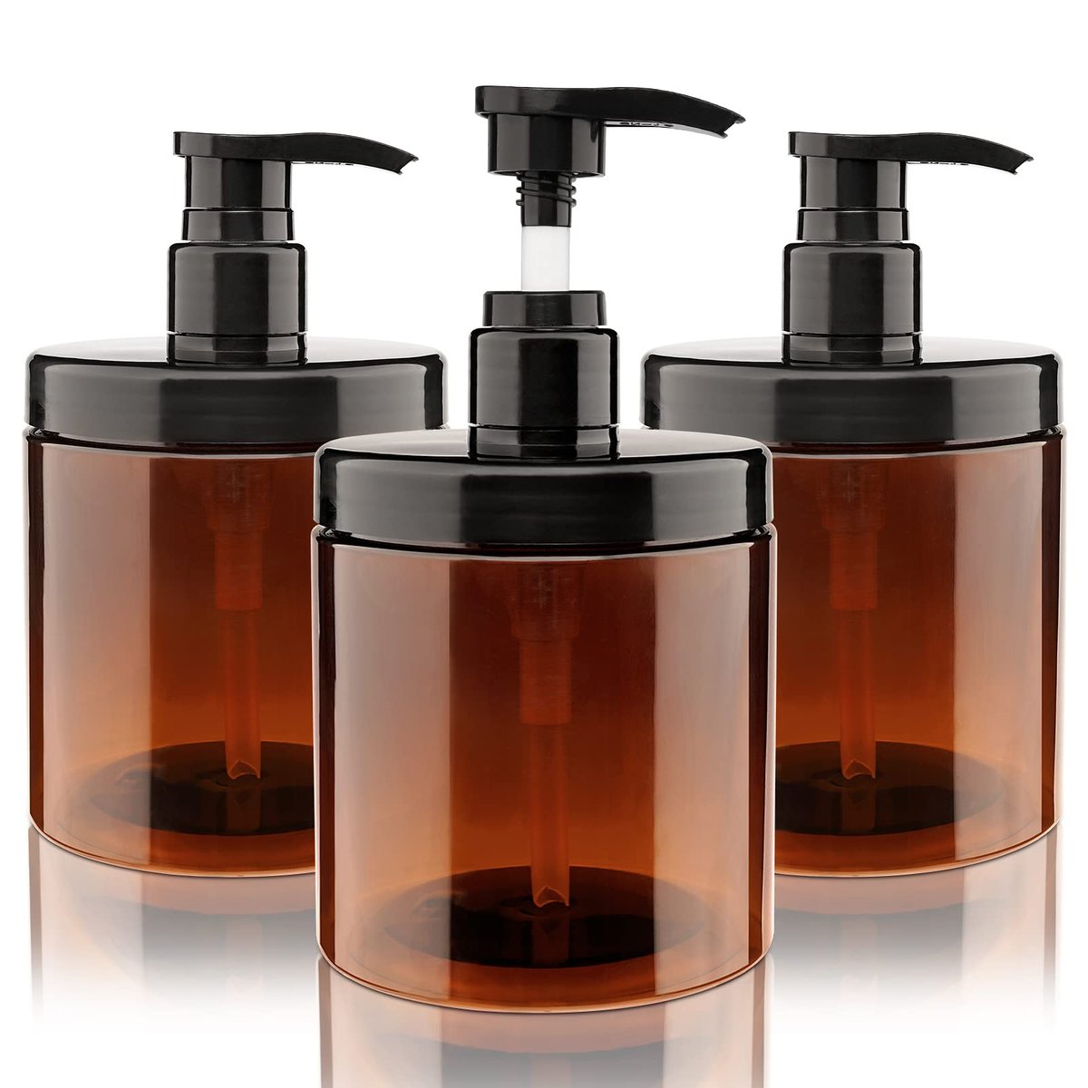 Hethyo 3-Pack 600ml/20oz Refillable Brown Plastic Pump Bottles – BPA-Free Wide Mouth Jar Style Dispensers for Lotion, Shampoo, Conditioner Avelisse
