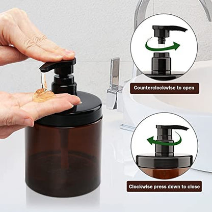 Hethyo 3-Pack 600ml/20oz Refillable Brown Plastic Pump Bottles – BPA-Free Wide Mouth Jar Style Dispensers for Lotion, Shampoo, Conditioner Avelisse