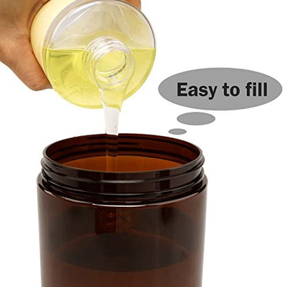 Hethyo 3-Pack 600ml/20oz Refillable Brown Plastic Pump Bottles – BPA-Free Wide Mouth Jar Style Dispensers for Lotion, Shampoo, Conditioner Avelisse