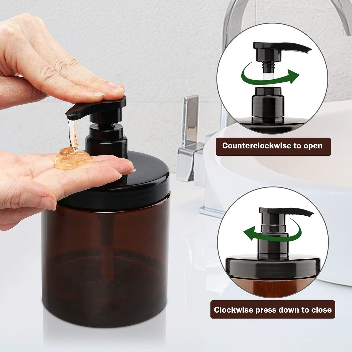 Hethyo 3-Pack 600ml/20oz Refillable Brown Plastic Pump Bottles – BPA-Free Wide Mouth Jar Style Dispensers for Lotion, Shampoo, Conditioner Avelisse