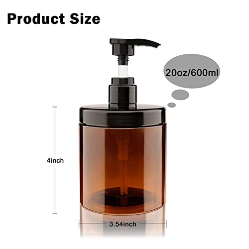 Hethyo 3-Pack 600ml/20oz Refillable Brown Plastic Pump Bottles – BPA-Free Wide Mouth Jar Style Dispensers for Lotion, Shampoo, Conditioner Avelisse
