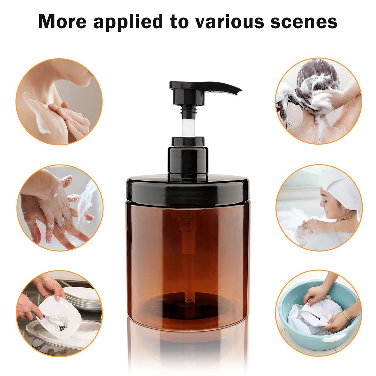 Hethyo 3-Pack 600ml/20oz Refillable Brown Plastic Pump Bottles – BPA-Free Wide Mouth Jar Style Dispensers for Lotion, Shampoo, Conditioner Avelisse