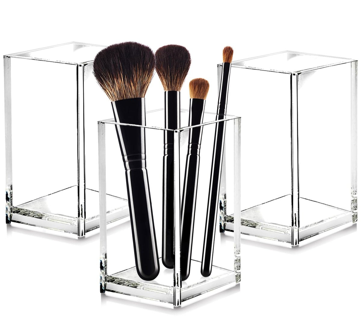 Cerpourt 3-Pack Clear Acrylic Makeup Brush Holder - Minimalist Cosmetic Organizer for Desk, Office, or Vanity - görsel 2