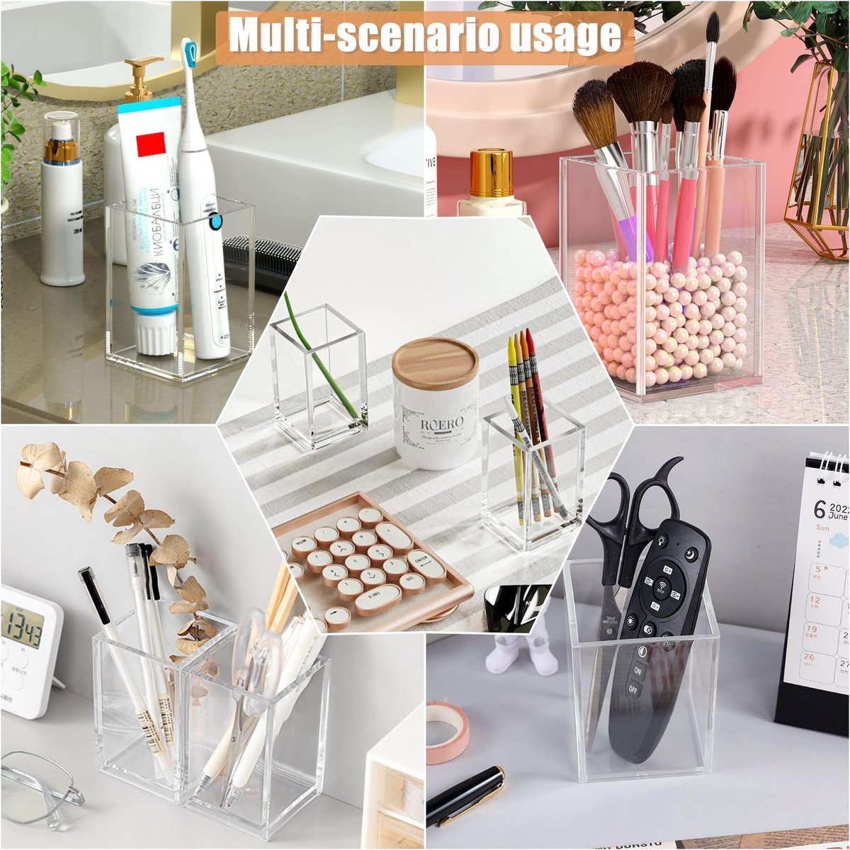 Cerpourt 3-Pack Clear Acrylic Makeup Brush Holder - Minimalist Cosmetic Organizer for Desk, Office, or Vanity - görsel 14