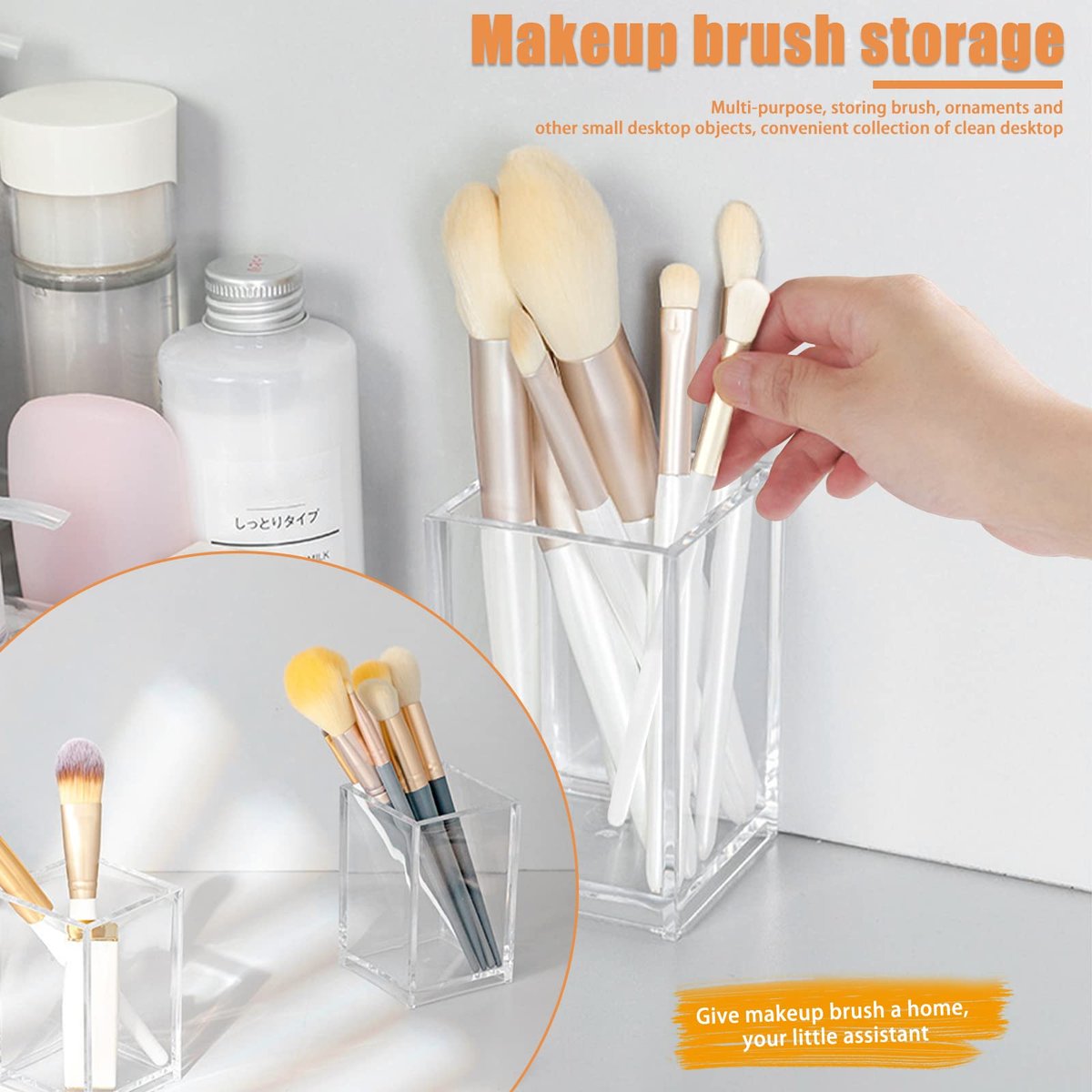 Cerpourt 3-Pack Clear Acrylic Makeup Brush Holder - Minimalist Cosmetic Organizer for Desk, Office, or Vanity - görsel 4