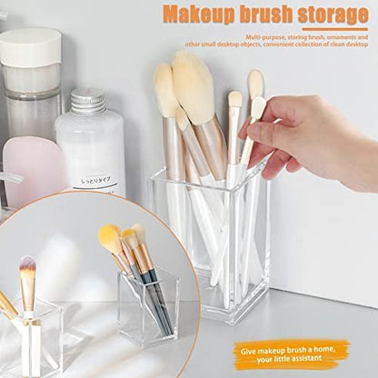Cerpourt 3-Pack Clear Acrylic Makeup Brush Holder - Minimalist Cosmetic Organizer for Desk, Office, or Vanity
