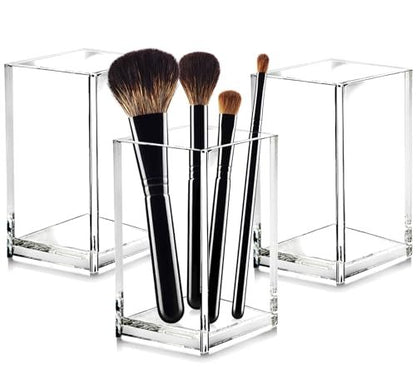 Cerpourt 3-Pack Clear Acrylic Makeup Brush Holder - Minimalist Cosmetic Organizer for Desk, Office, or Vanity
