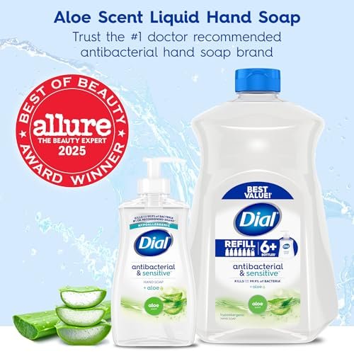 Dial Antibacterial Defense Liquid Hand Soap + Aloe, Aloe Scent, 11 Fl Oz (Pack of 12), Dermatologist-Tested Hand Wash, Gentle Formula Avelisse