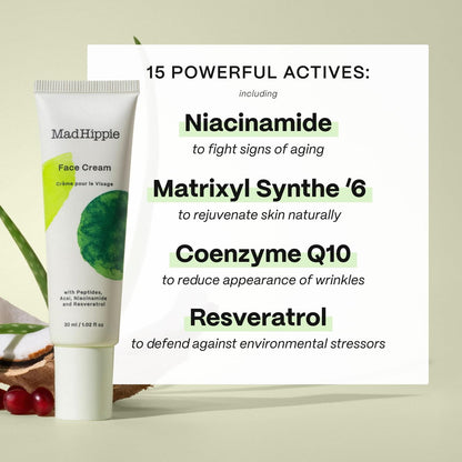 Mad Hippie Face Cream & Cream Cleanser Skin Care Set – Niacinamide, Matrixyl Peptide Complex & Organic Jojoba Oil (2 Piece Set) Avelisse