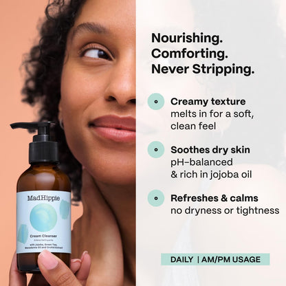 Mad Hippie Face Cream & Cream Cleanser Skin Care Set – Niacinamide, Matrixyl Peptide Complex & Organic Jojoba Oil (2 Piece Set) Avelisse