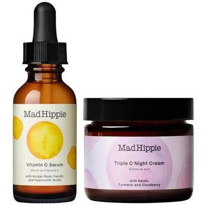 Mad Hippie Vitamin C Serum with Hyaluronic Acid & Triple C Night Cream Ceramide Moisturizer - Brightening Skin Care Duo (2 Piece Set) Avelisse