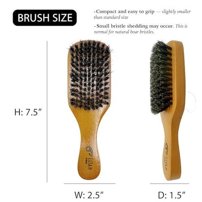 Titan Club Wave Brush for Men - 100% Natural Boar Bristles, Durable Wooden Handle, Smoothing Brush for All Hair Types, Restores Shine and Waves