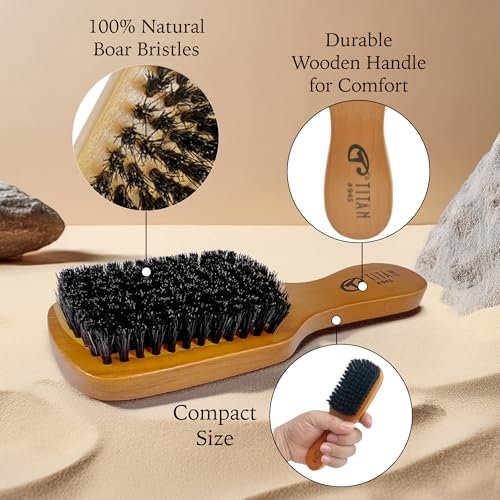 Titan Club Wave Brush for Men - 100% Natural Boar Bristles, Durable Wooden Handle, Smoothing Brush for All Hair Types, Restores Shine and Waves - görsel 6