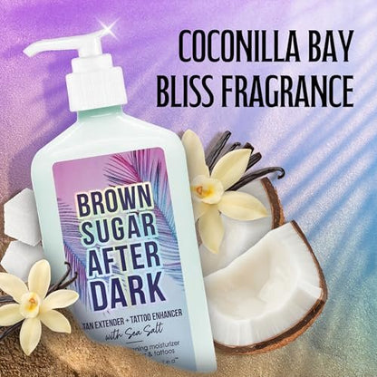 Brown Sugar After Dark Tan Extender & Tattoo Enhancer, Sea Salt Tigergrass & Ocean Botanicals with Triple Coconut Complex, 18 Fl Oz Avelisse