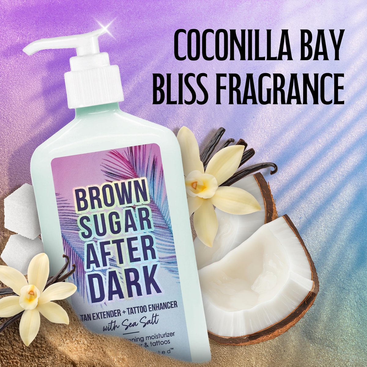 Brown Sugar After Dark Tan Extender & Tattoo Enhancer, Sea Salt Tigergrass & Ocean Botanicals with Triple Coconut Complex, 18 Fl Oz Avelisse