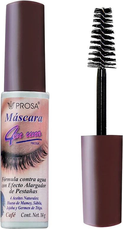 Prosa 4-in-1 Brown Lengthening & Waterproof Mascara – Long-Lasting, Smudge-Proof Formula for Sensitive Eyes
