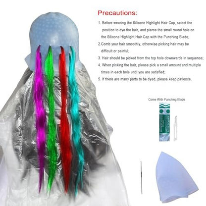 24 Pcs Silicone Highlight Caps for Hair Coloring – Reusable Highlighting Caps with Hook & Salon Dyeing Tools Set for Women & Men