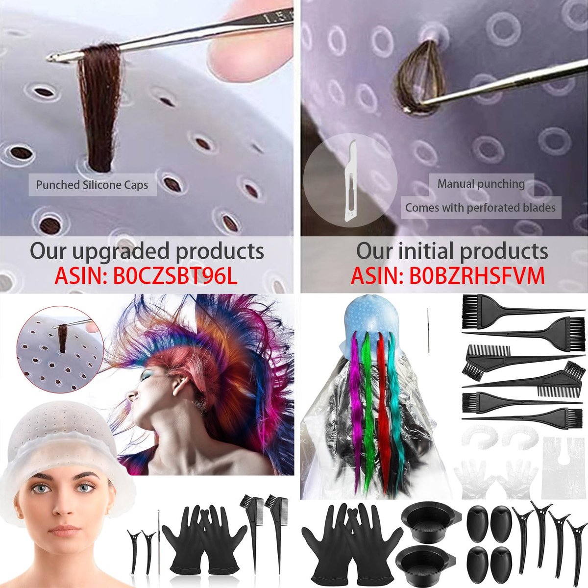 24 Pcs Silicone Highlight Caps for Hair Coloring – Reusable Highlighting Caps with Hook & Salon Dyeing Tools Set for Women & Men - görsel 3