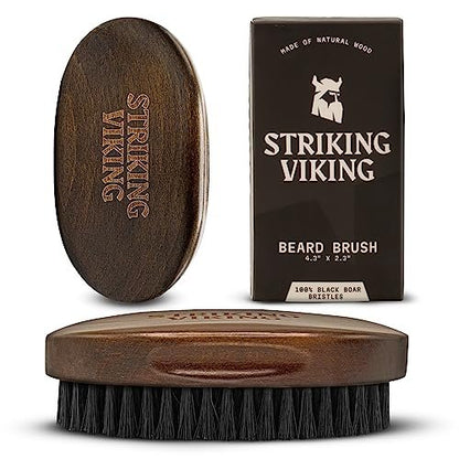 Striking Viking Beard Brush for Men – 4.3 Inch Beech Wood Handle, Boar Bristle – Travel Size Pocket Groomer for Styling & Taming