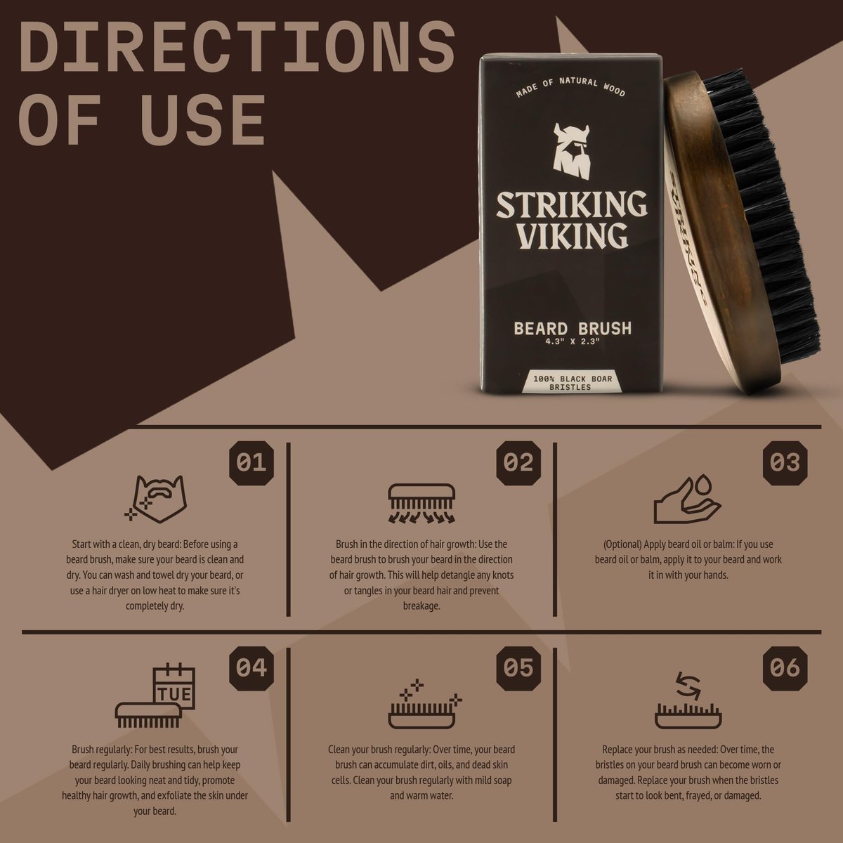 Striking Viking Beard Brush for Men – 4.3 Inch Beech Wood Handle, Boar Bristle – Travel Size Pocket Groomer for Styling & Taming - görsel 13