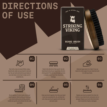 Striking Viking Beard Brush for Men – 4.3 Inch Beech Wood Handle, Boar Bristle – Travel Size Pocket Groomer for Styling & Taming