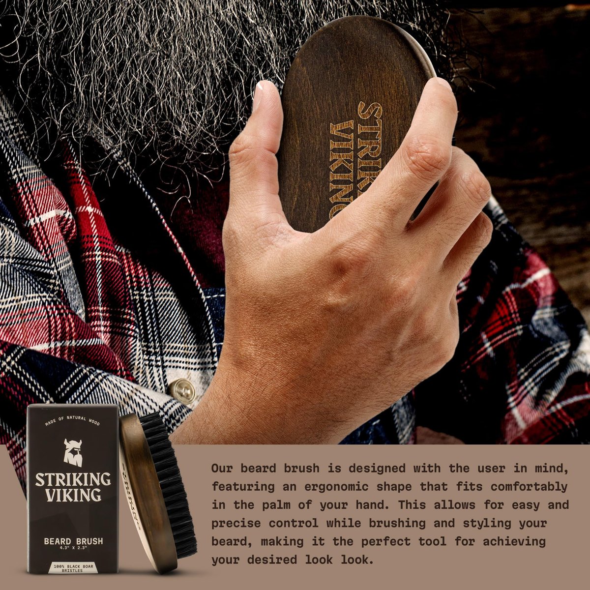 Striking Viking Beard Brush for Men – 4.3 Inch Beech Wood Handle, Boar Bristle – Travel Size Pocket Groomer for Styling & Taming - görsel 9