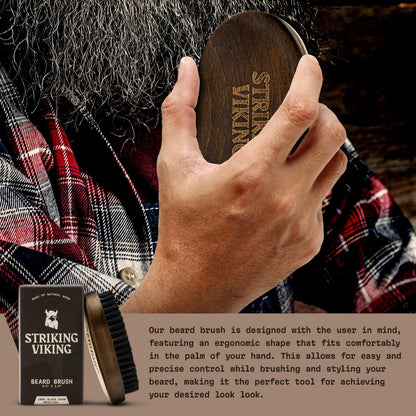 Striking Viking Beard Brush for Men – 4.3 Inch Beech Wood Handle, Boar Bristle – Travel Size Pocket Groomer for Styling & Taming