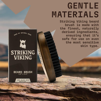 Striking Viking Beard Brush for Men – 4.3 Inch Beech Wood Handle, Boar Bristle – Travel Size Pocket Groomer for Styling & Taming