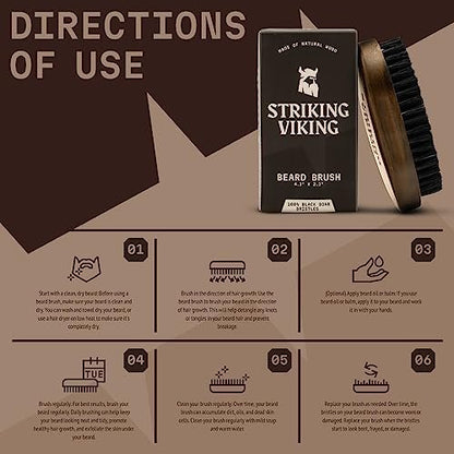 Striking Viking Beard Brush for Men – 4.3 Inch Beech Wood Handle, Boar Bristle – Travel Size Pocket Groomer for Styling & Taming