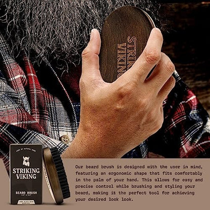 Striking Viking Beard Brush for Men – 4.3 Inch Beech Wood Handle, Boar Bristle – Travel Size Pocket Groomer for Styling & Taming