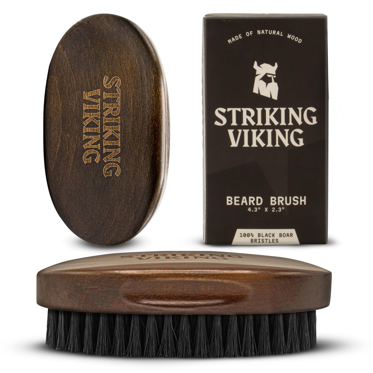 Striking Viking Beard Brush for Men – 4.3 Inch Beech Wood Handle, Boar Bristle – Travel Size Pocket Groomer for Styling & Taming - görsel 1