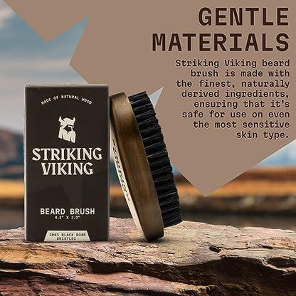 Striking Viking Beard Brush for Men – 4.3 Inch Beech Wood Handle, Boar Bristle – Travel Size Pocket Groomer for Styling & Taming