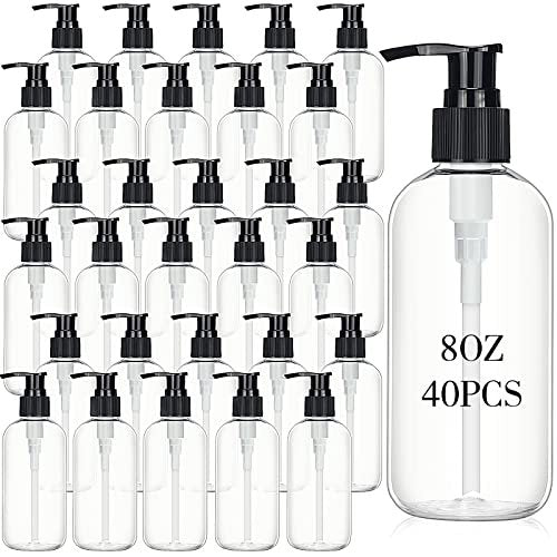 Norme 40-Piece Empty Pump Bottle 8 oz Clear – Clear PET Material: Made from durable, lightweight PET plastic that – Image 2