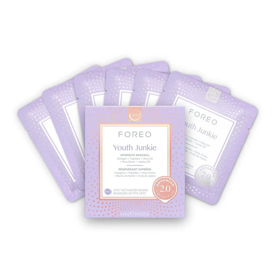 FOREO Youth Junkie Advanced Collection 2.0 UFO-Activated Facial Mask – Hydrating Facial with Collagen & Olive Oil for Dry Skin & Wrinkles (6 Pack) Avelisse