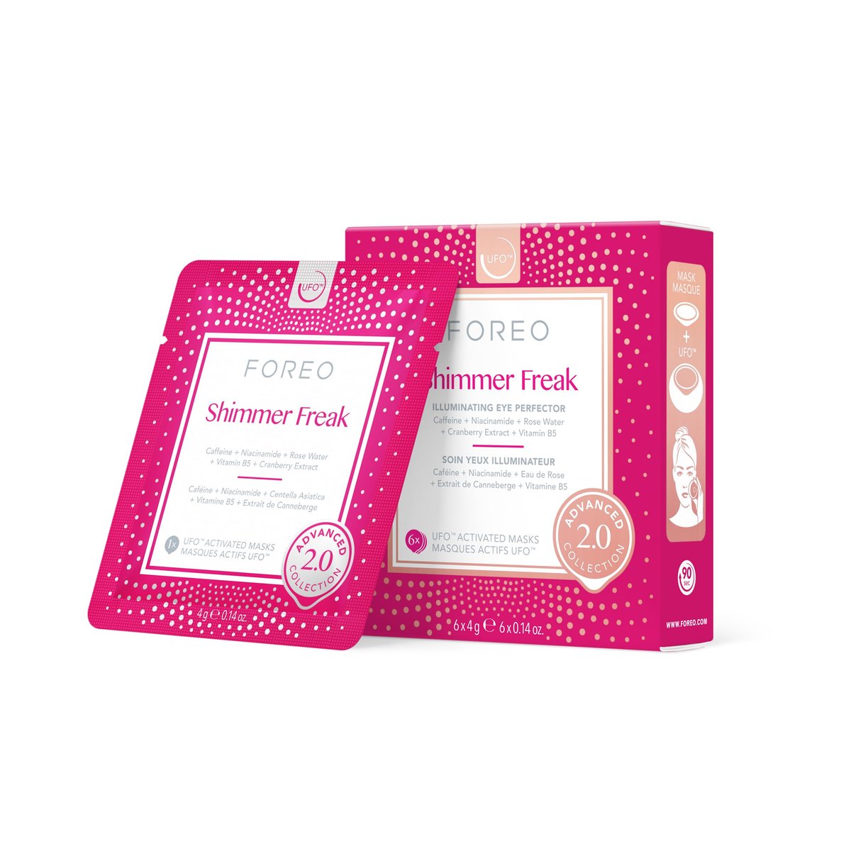 FOREO Shimmer Freak Advanced Collection 2.0 UFO-Activated Facial - Eye Contour Illuminating Mask - Rose Water & Niacinamide - All Skin Types - 6 Pack - görsel 3